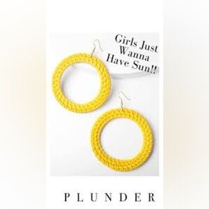 ❄️ Plunder | Marcy Yellow Wicker Woven Hoop Dangle Earrings Boho Shabby Chic New